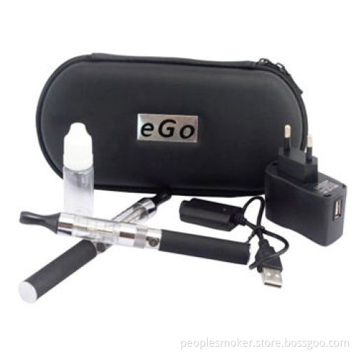 E-cigarette with 2 x cartomizer, 1 x USB charger, 1 x wall charger, 1 x empty bottle